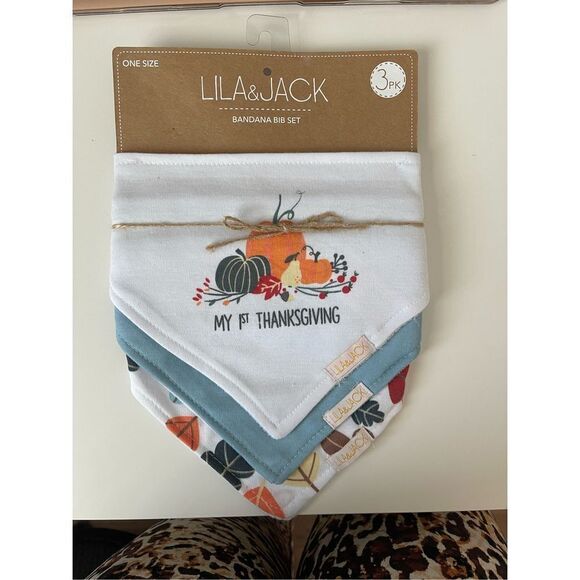 NWT Lila and Jack My First Thanksgiving Bandana Bib Set 3 Pieces - One Size - Mu - Picture 1 of 5